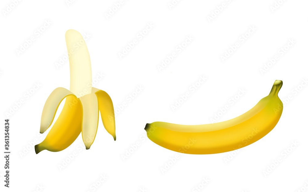 Banana 3d painting isolated on white background 