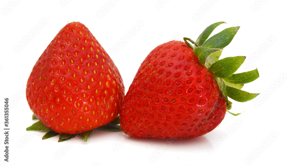 Two strawberry isolated on a white background, macro image Two strawberry isolated on a white background, macro image