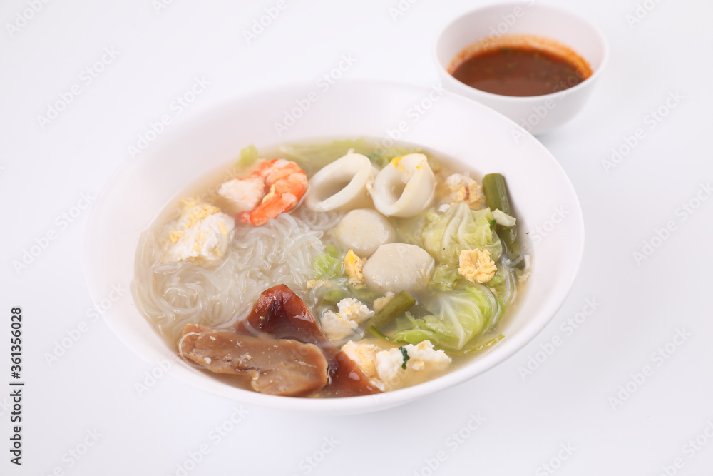 Local food , Thai sukiyaki soup isoated in white background street food Local food , Thai sukiyaki soup isoated in white background street food