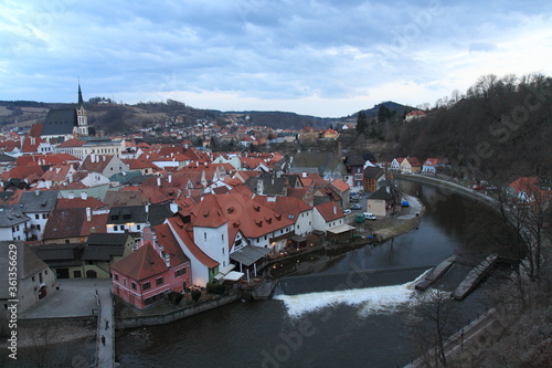 Historic old buildings in Cesky Krumlov, an UNESCO world heritage site in Czech Republic.