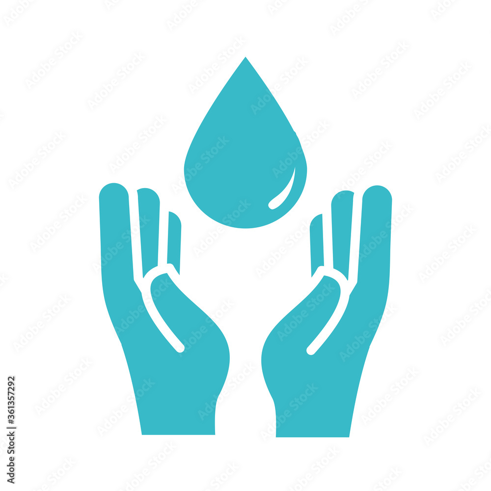hands with water drop nature liquid blue silhouette style icon hands with water drop nature liquid blue silhouette style icon