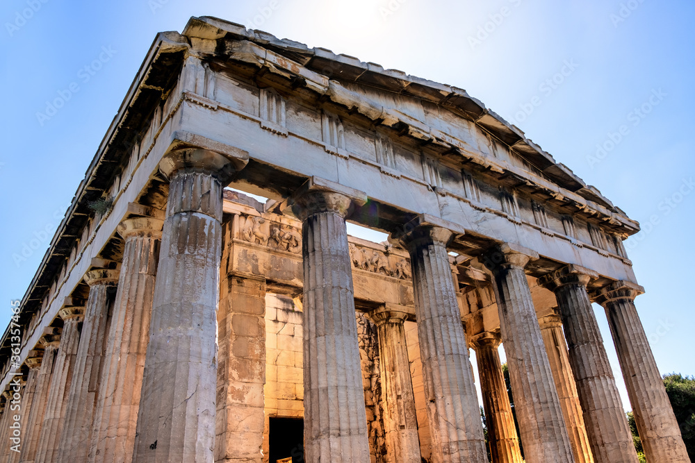 Ancient Temple of Hephaestus, Hephaisteion, in Athenian Agora archeological area of Athens, Greece Ancient Temple of Hephaestus, Hephaisteion, in Athenian Agora archeological area of Athens, Greece