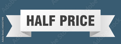 half price ribbon. half price isolated band sign. half price banner
