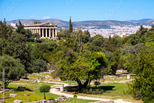 Canvastavla Ancient Temple of Hephaestus, Hephaisteion, in Athenian Agora archeological area