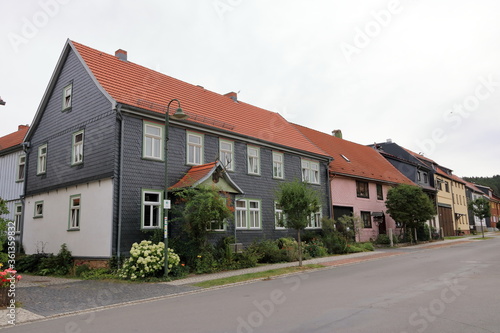 typical slated facades of old houses in thuringia in Germany
