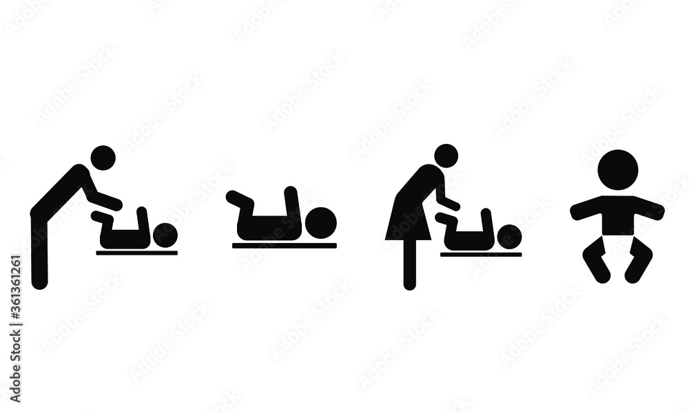 Changing station restroom sign vectors icon set of 4 including baby isolated and on table baby