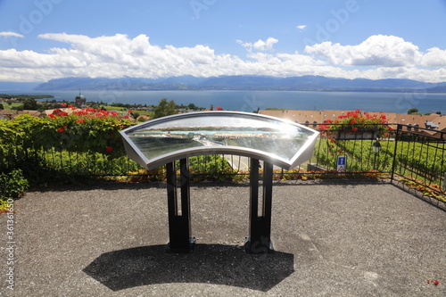 Map and panoramic view of the Leman lake at Mont-sur-Rolle photo