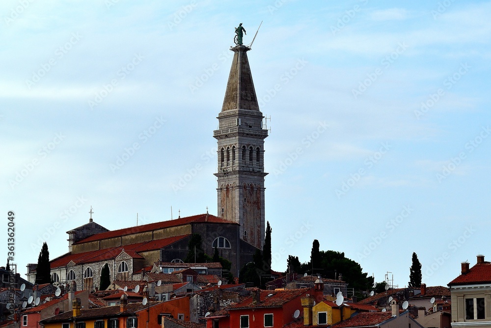 picture The bell tower of the Church of the Holy Euphemia in the historic part of Rovinj, summer, Croatia