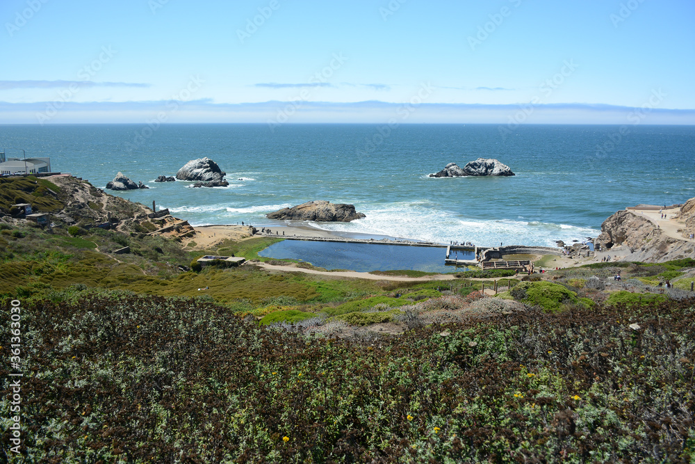 Fototapeta premium San Francisco California USA - August 17, 2019: Ocean view from Lands end Lookout