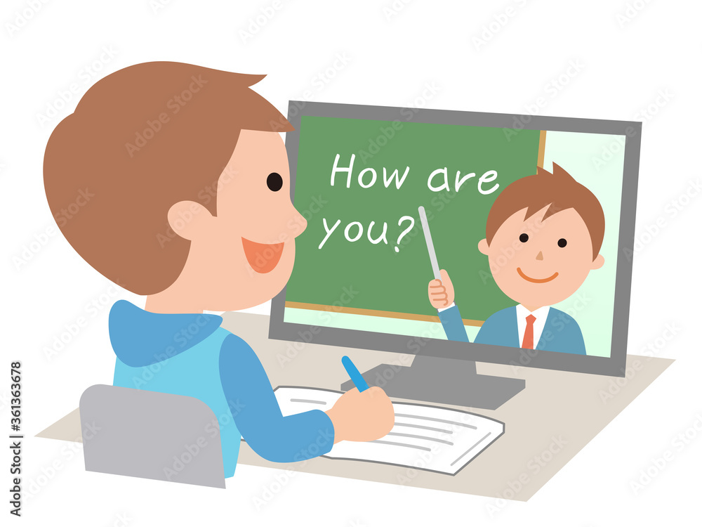 オンライン授業を受ける男の子 オンライン授業を受ける男の子