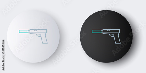 Line Pistol or gun with silencer icon isolated on grey background. Colorful outline concept. Vector.