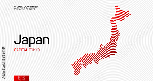 Abstract map of Japan with red circle lines