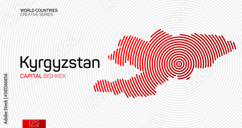 Abstract map of Kyrgyzstan with red circle lines