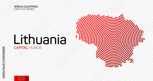 Abstract map of Lithuania with red circle lines