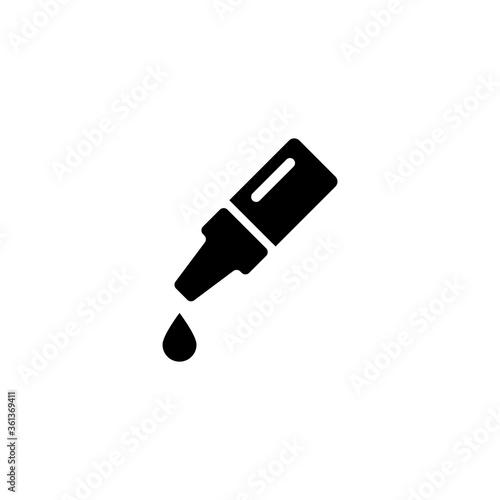 Ear or Eye Drop, Medical Dropper Bottle. Flat Vector Icon illustration. Simple black symbol on white background. Ear Eye Drop Medical Dropper Bottle sign design template for web and mobile UI element.