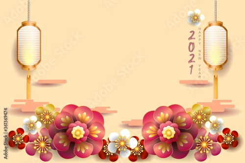Happy new year 2021 / Chinese new year / Year of the ox / Zodiac sign for greetings card, invitation, posters, brochure, calendar, flyers, banners.