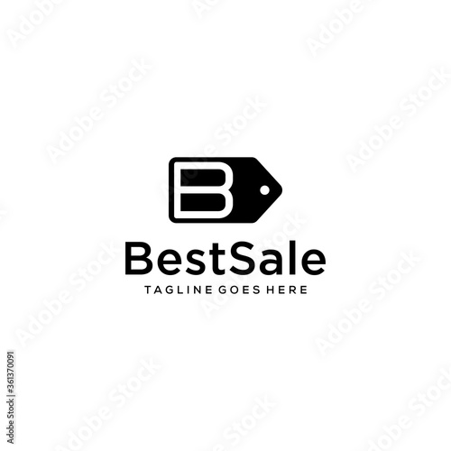 Illustration of abstract B sign combined with price tag logo design.