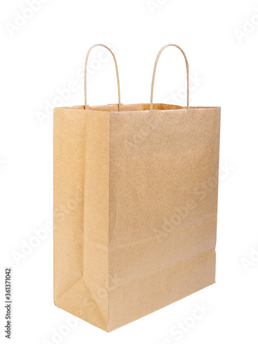 Plain paper bag with handles on a white background.
