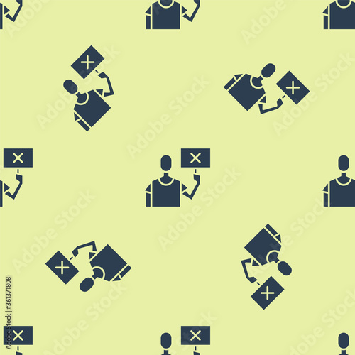 Blue Nature saving protest icon isolated seamless pattern on yellow background. Earth planet protection, environmental issues demonstration.  Vector Illustration