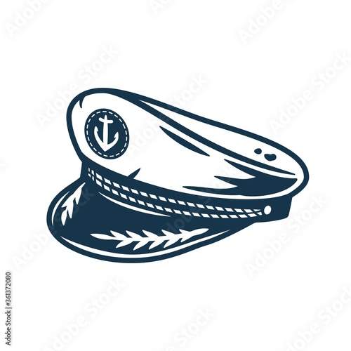 Marine captain cap, sailor nautical logo element