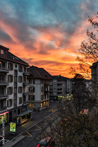 European houses during sunset in the city of Lausanne © Renato