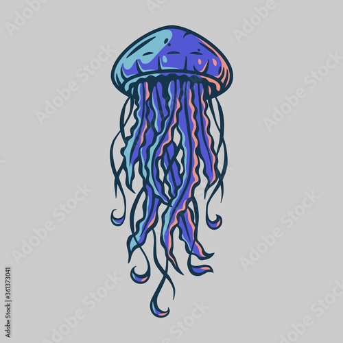 Oceanic jellyfish for marine nautical logo design