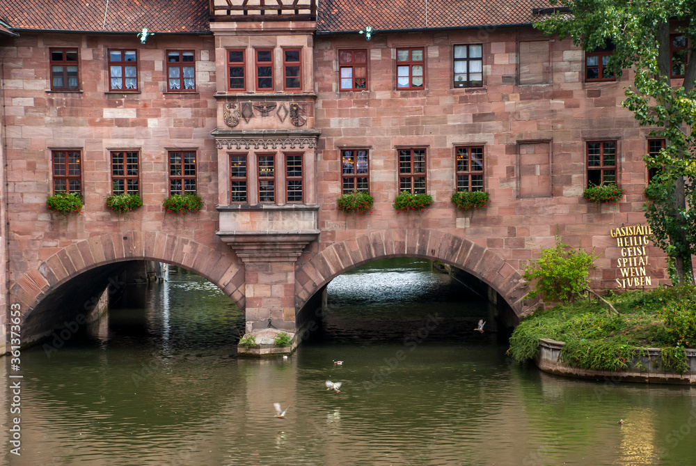 Pegnitz river photographed in Nuremberg, Germany. Picture made in 2009.