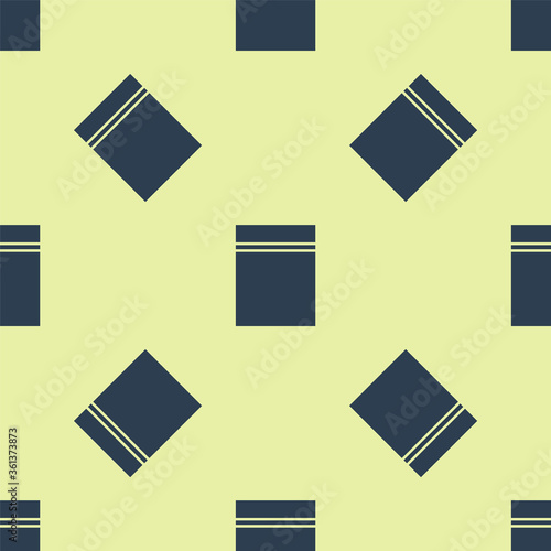 Blue Plastic bag with ziplock icon isolated seamless pattern on yellow background.  Vector Illustration