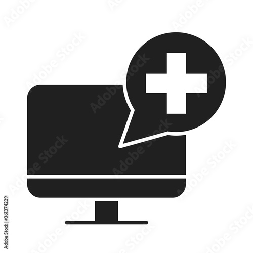 computer medical support app healthcare hospital pictogram silhouette style icon