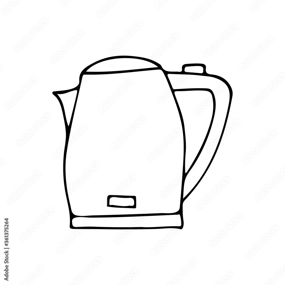 Doodle electric kettle icon in vector. Hand drawn electric kettle icon in vector Doodle electric kettle icon in vector. Hand drawn electric kettle icon in vector