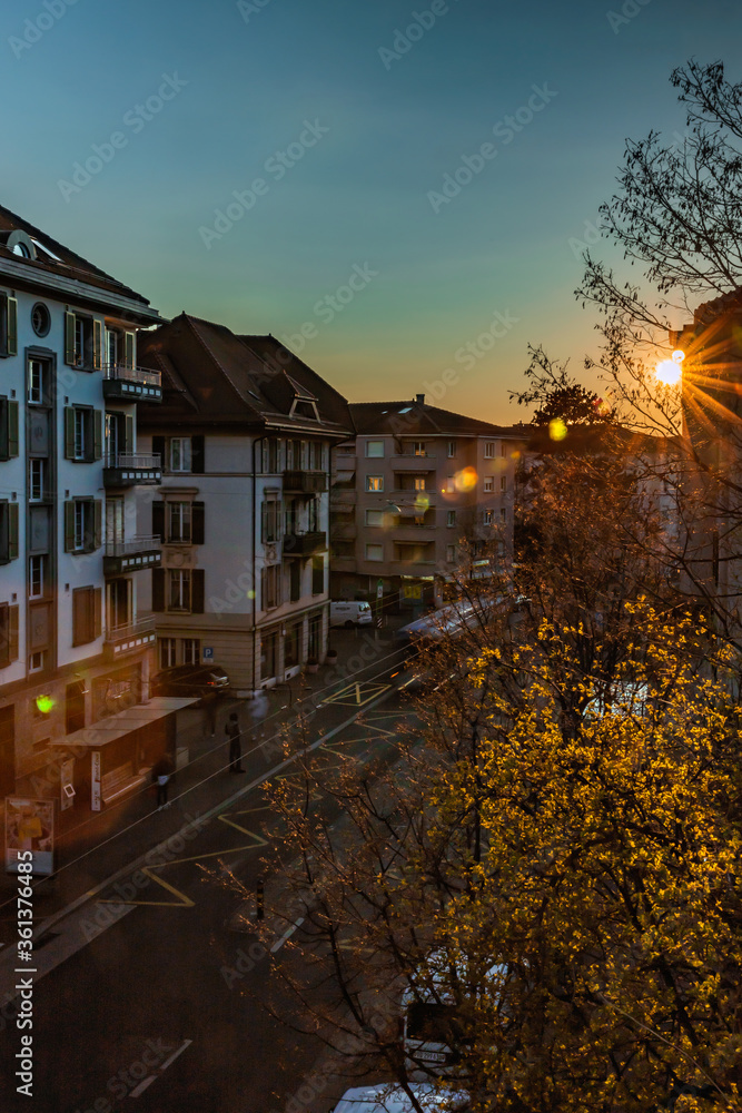Sunset in the city of Lausanne