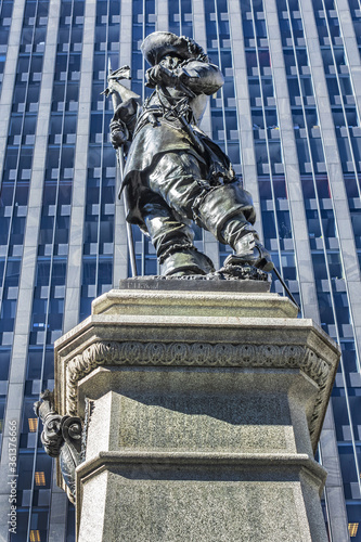 Imposing Monument Paul Chomedey de Maisonneuve (erected in 1895) at Place d'Armes, Montreal, Canada. Monument erected in memory of Paul Chomedey de Maisonneuve (1612 - 1676) - founder of Montreal. photo