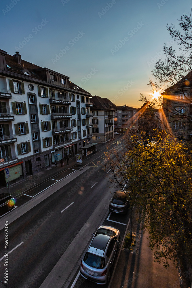 Fisheye sunset in the city of Lausanne Fisheye sunset in the city of Lausanne
