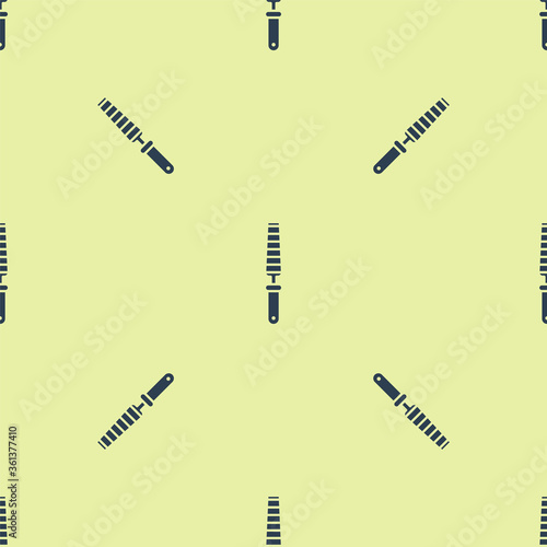 Blue Chisel tool for wood icon isolated seamless pattern on yellow background.  Vector Illustration