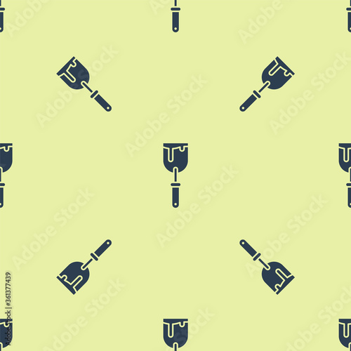 Blue Putty knife icon isolated seamless pattern on yellow background. Spatula repair tool. Spackling or paint instruments.  Vector Illustration