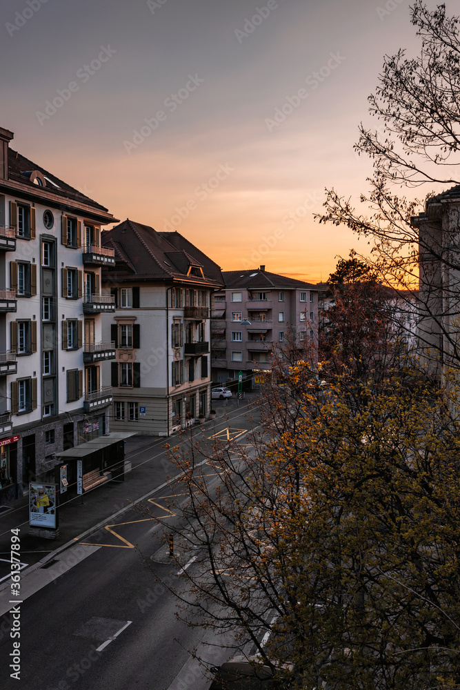 Beautiful sunset in the city of Lausanne