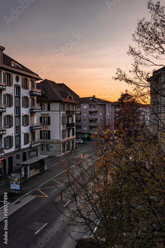 Beautiful sunset in the city of Lausanne