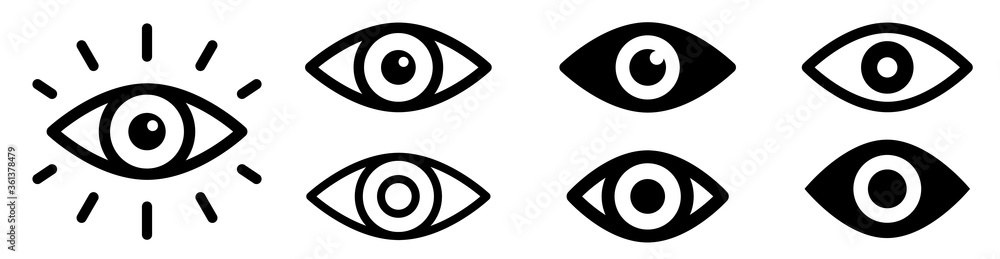 Eye icon set. Eyesight symbol. Retina scan eye icons. Simple eyes