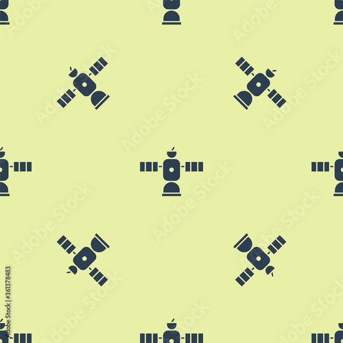 Blue Satellite icon isolated seamless pattern on yellow background.  Vector Illustration