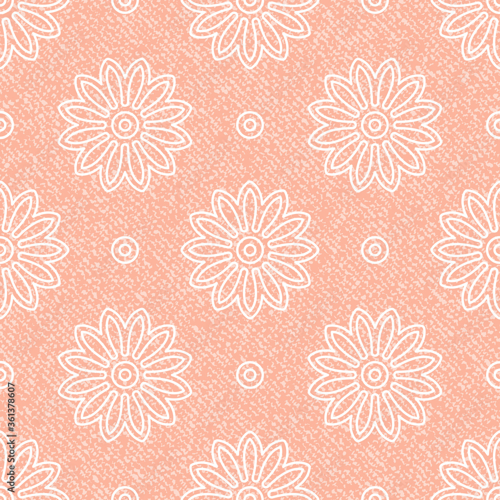 Jeans background with abstract flowers. Vector Denim seamless pattern. Pink jeans cloth.