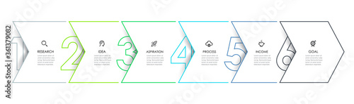 Business Infographic template. Thin line design with numbers 6 options or steps.