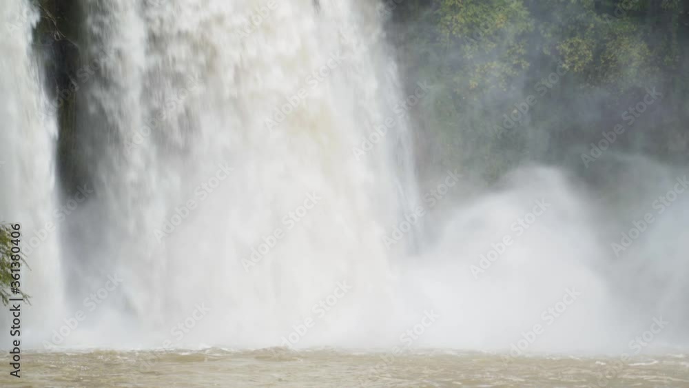 Profile view of powerful Isola del Liri waterfall crashing down into pool of water, Lazio, Italy, static Profile view of powerful Isola del Liri waterfall crashing down into pool of water, Lazio, Italy, static