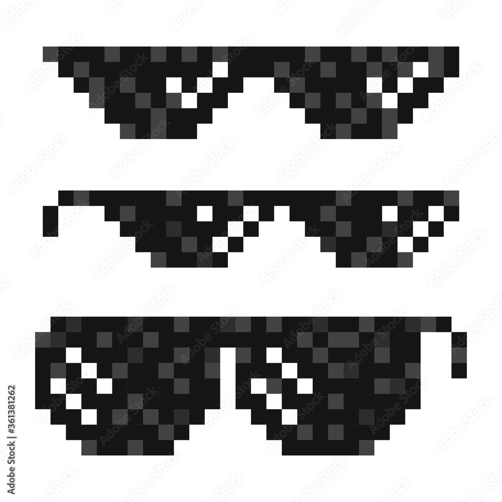 Thug life meme pixel glasses icon. Sunglasses hip hop joke icon prank ...