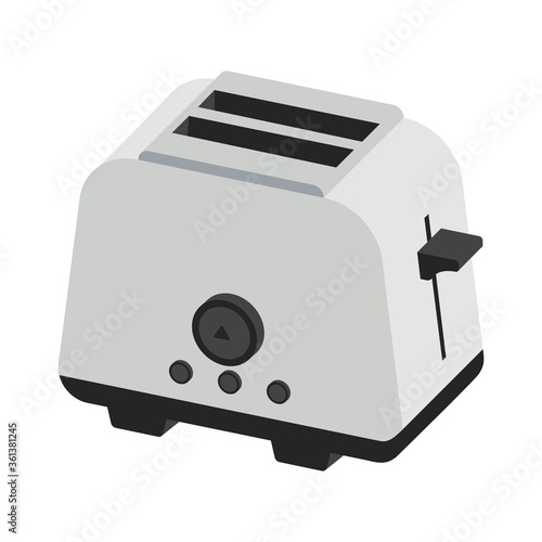 Toaster flat illustration. Graphic illustration of kitchen equipment isolated on white background. Isometric toaster. Cartoon style.