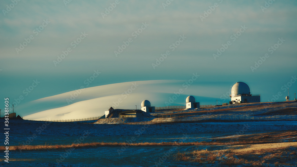 observatory in the winter mountains observatory in the winter mountains