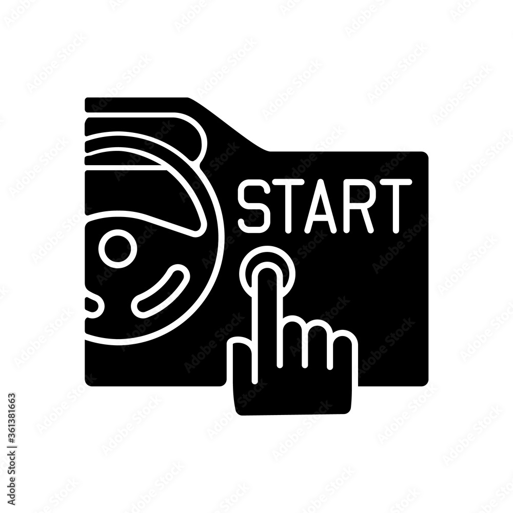 Keyless ignition system black glyph icon. Smart automobile attribute silhouette symbol on white