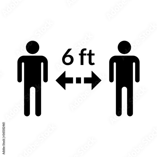 Keep a Safe Distance of 6 ft or 6 Feet Social Distancing Icon. Vector Image.