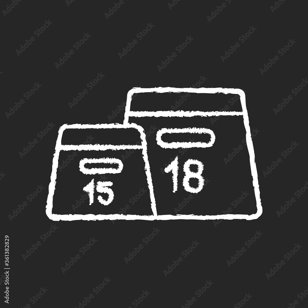 Plyometric box chalk white icon on black background. Home gym equipment for cross training indoors. Legs muscle workout. Jumping boxes of different heights isolated vector chalkboard illustration