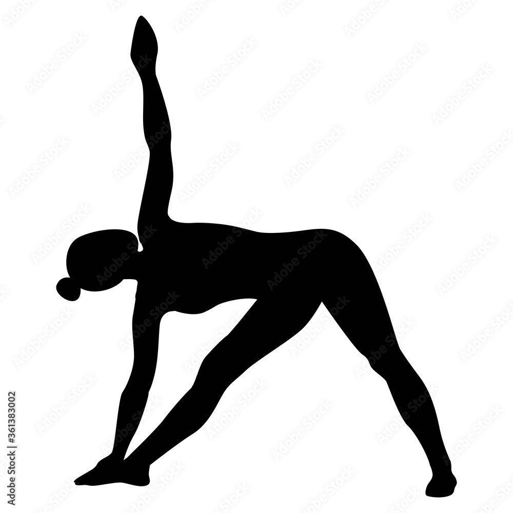 Silhouettes of slim young girl in yoga asana, practicing yoga stretching exercises. Shapes of woman doing yoga fitness workout. Yoga positions. Silhouettes of slim young girl in yoga asana, practicing yoga stretching exercises. Shapes of woman doing yoga fitness workout. Yoga positions.
