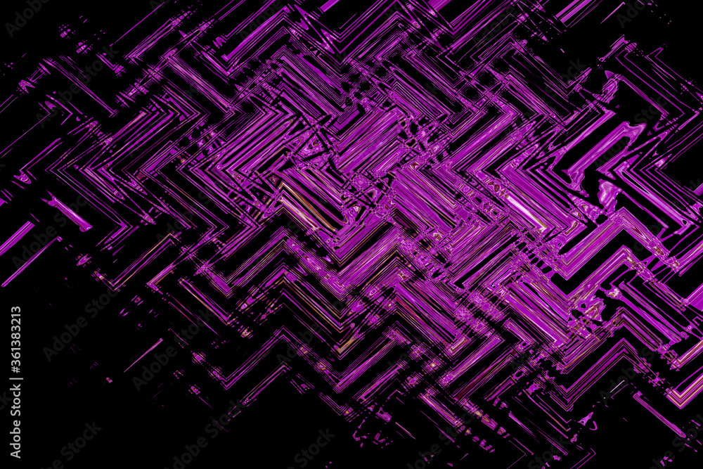 Abstract zigzag pattern with wave. Artistic image processing created by photo of purple orchid flower. Beautiful multicolor geometric pattern in purple, black tones for any decor. Background image
